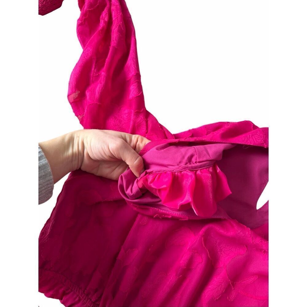 Evereve Mini Dress V Neck Long Sleeve Floral Fit and Flare Pink Fuchsia size Lar - Picture 12 of 13